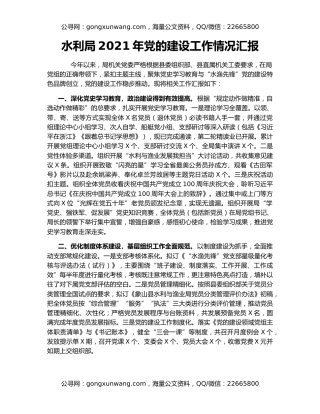 水利局2021年党的建设工作情况汇报