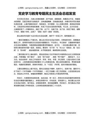 党史学习教育专题民主生活会总结发言