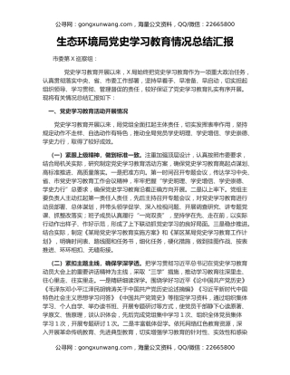 生态环境局党史学习教育情况总结汇报