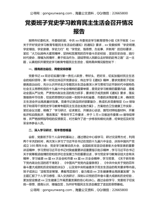 党委班子党史学习教育民主生活会召开情况报告