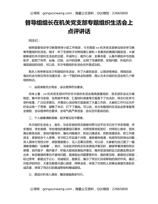 督导组组长在机关党支部专题组织生活会上点评讲话