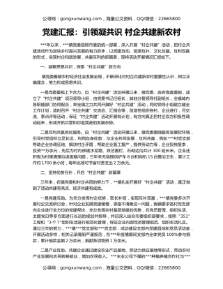 党建汇报：引领凝共识 村企共建新农村