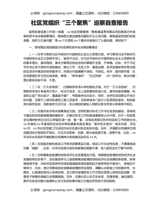 社区党组织“三个聚焦”巡察自查报告