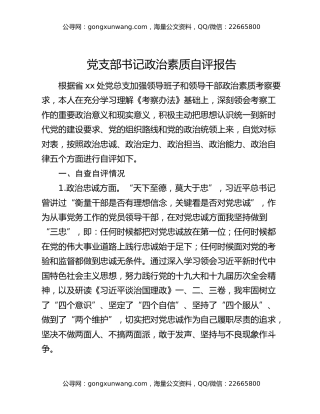 党支部书记政治素质自评报告