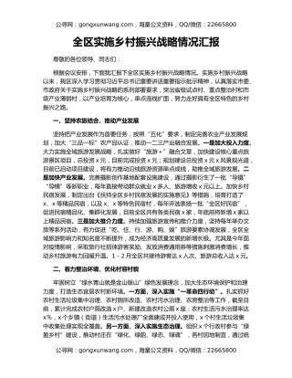 全区实施乡村振兴战略情况汇报