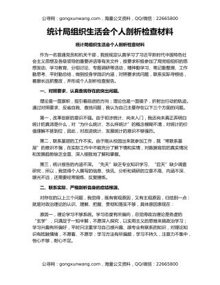 统计局组织生活会个人剖析检查材料