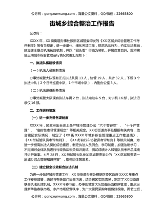 街城乡综合整治工作报告