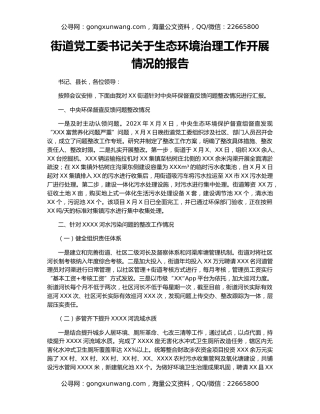 街道党工委书记关于生态环境治理工作开展情况的报告