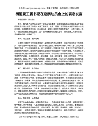 街道党工委书记在巡察动员会上的表态发言