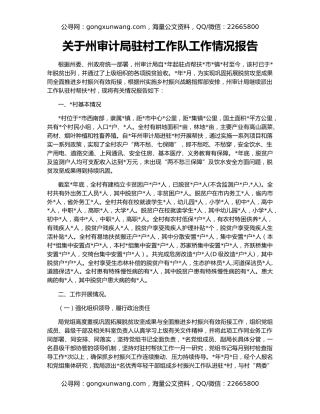 关于州审计局驻村工作队工作情况报告