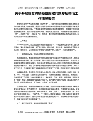 关于开展粮食购销领域腐败问题专项整治工作情况报告