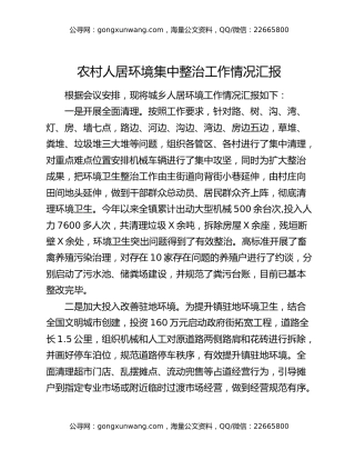 农村人居环境集中整治工作情况汇报
