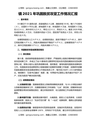 镇2021年巩固脱贫攻坚工作情况汇报