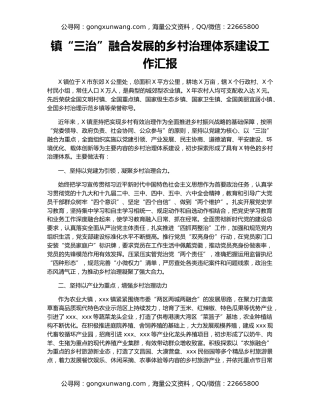 镇“三治”融合发展的乡村治理体系建设工作汇报