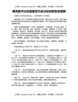 镇党委书记在县委党代会讨论时的发言提纲