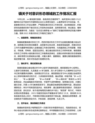 镇关于对意识形态领域的工作情况汇报