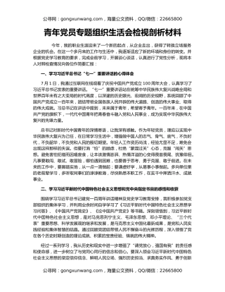青年党员专题组织生活会检视剖析材料