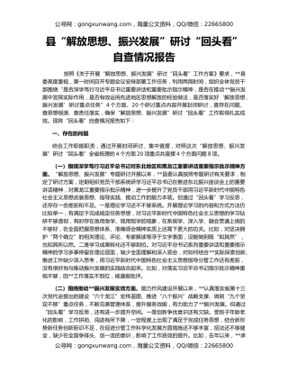 县“解放思想、振兴发展”研讨“回头看”自查情况报告