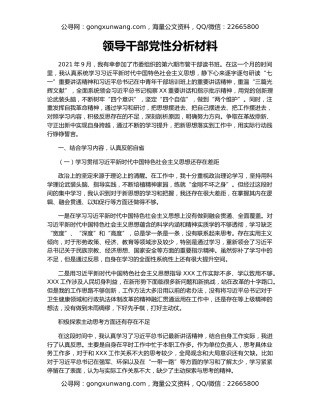 领导干部党性分析材料