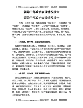 领导干部政治表现情况报告
