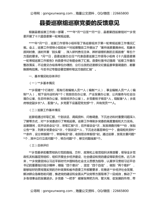 县委巡察组巡察党委的反馈意见