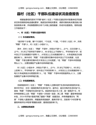 县村（社区）干部队伍建设状况自查报告