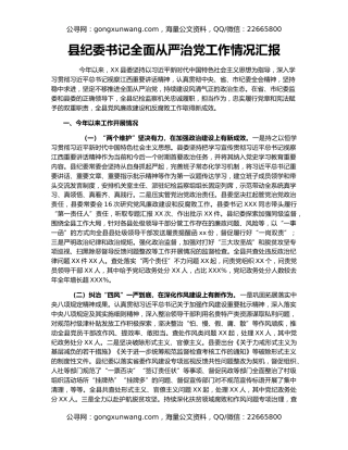 县纪委书记全面从严治党工作情况汇报