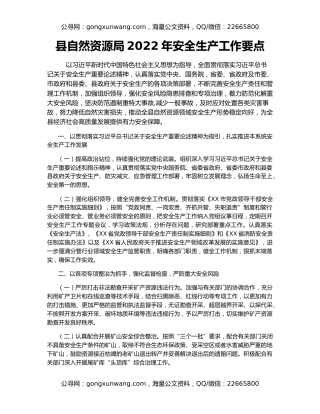 县自然资源局2022年安全生产工作要点