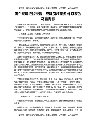 国企党建经验交流：党建引领显担当 以梦为马赢青春