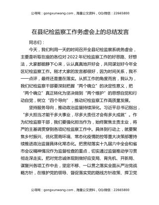 在县纪检监察工作务虚会上的总结发言