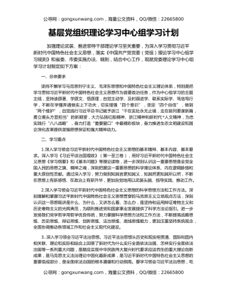基层党组织理论学习中心组学习计划