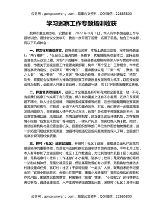 学习巡察工作专题培训收获
