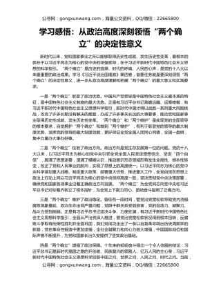学习感悟：从政治高度深刻领悟“两个确立”的决定性意义