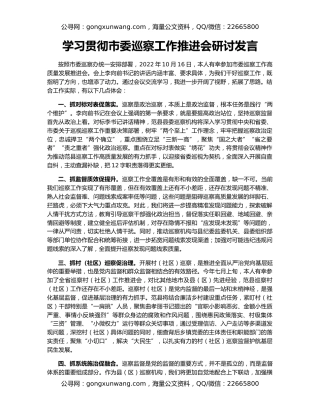 学习贯彻市委巡察工作推进会研讨发言