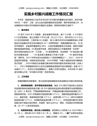 实施乡村振兴战略工作情况汇报