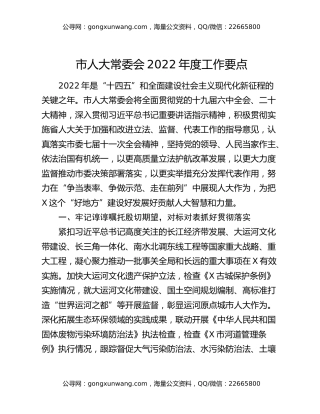 市人大常委会2022年度工作要点