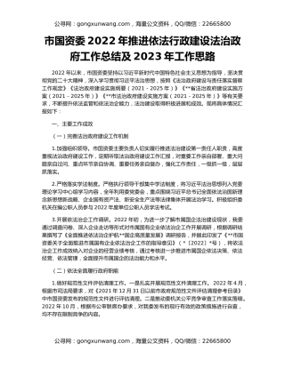 市国资委2022年推进依法行政建设法治政府工作总结及2023年工作思路