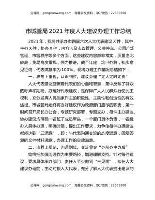 市城管局2021年度人大建议办理工作总结
