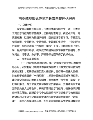 市委统战部党史学习教育自我评估报告
