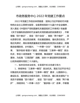 市政务服务中心2022年党建工作要点