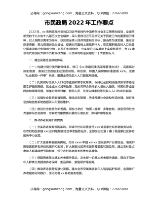 市民政局2022年工作要点