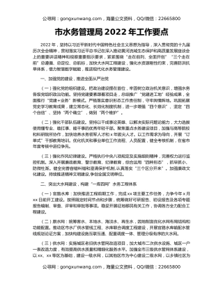 市水务管理局2022年工作要点