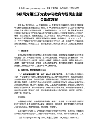 市级局党组班子党史学习教育专题民主生活会整改方案