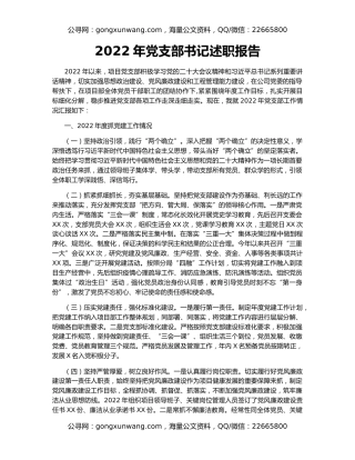 2022年党支部书记述职报告