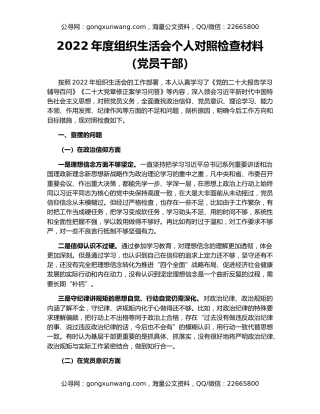 2022年度组织生活会个人对照检查材料（党员干部）