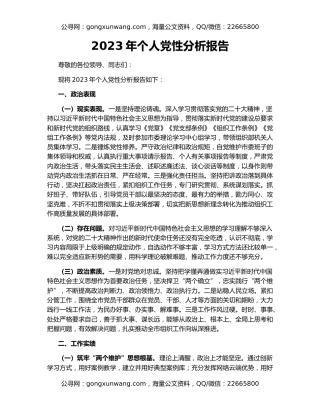 2023年个人党性分析报告