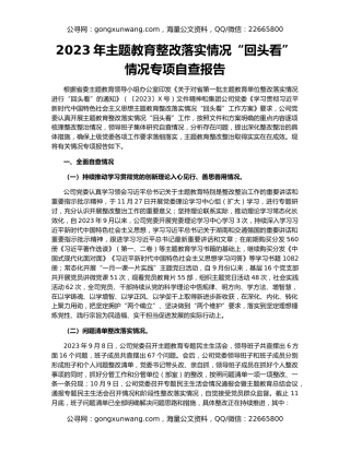 2023年主题教育整改落实情况“回头看”情况专项自查报告