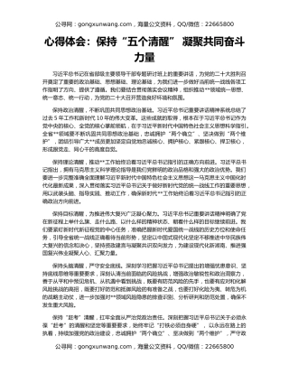 心得体会：保持“五个清醒” 凝聚共同奋斗力量