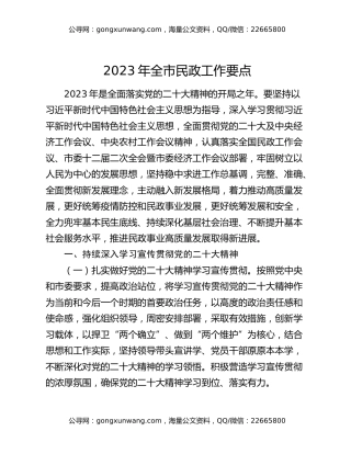 2023年全市民政工作要点