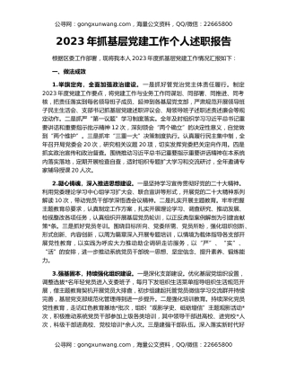 2023年抓基层党建工作个人述职报告